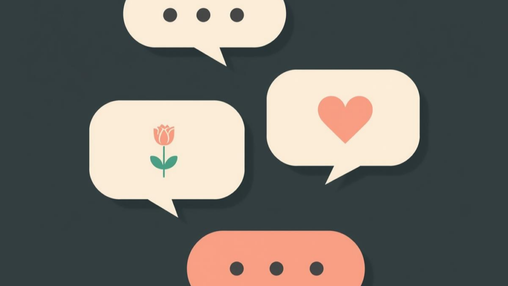 パステルカラーの吹き出しと可愛いアイコンが配置されたイラスト。沖縄の方言好きが惹かれる、言葉の響きの楽しさや愛らしさを、洗練されたビジュアルで表現しています。