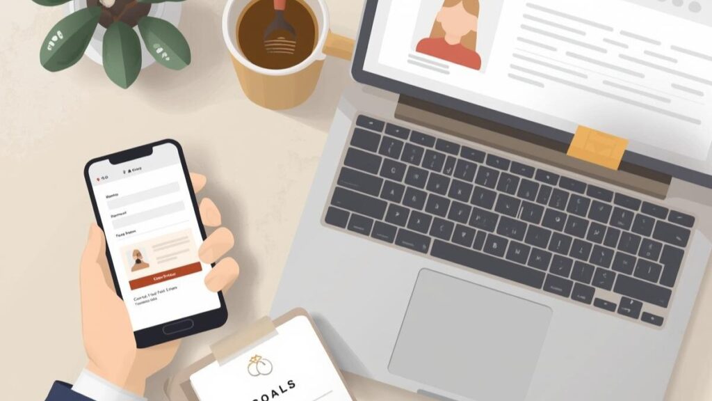 登録画面の入力と本人確認、結婚を見据えた準備を整える様子のマリッシュ・レビュー用画像