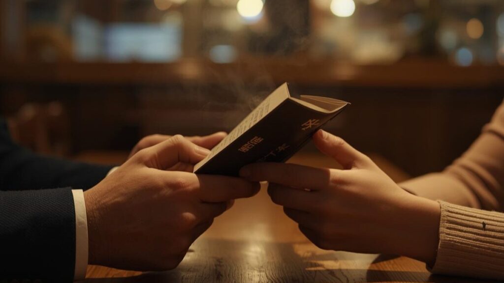 デートで何するか決まらない時に、落ち着いたレストランでメニューを見ながら穏やかに相談する二人の手元。