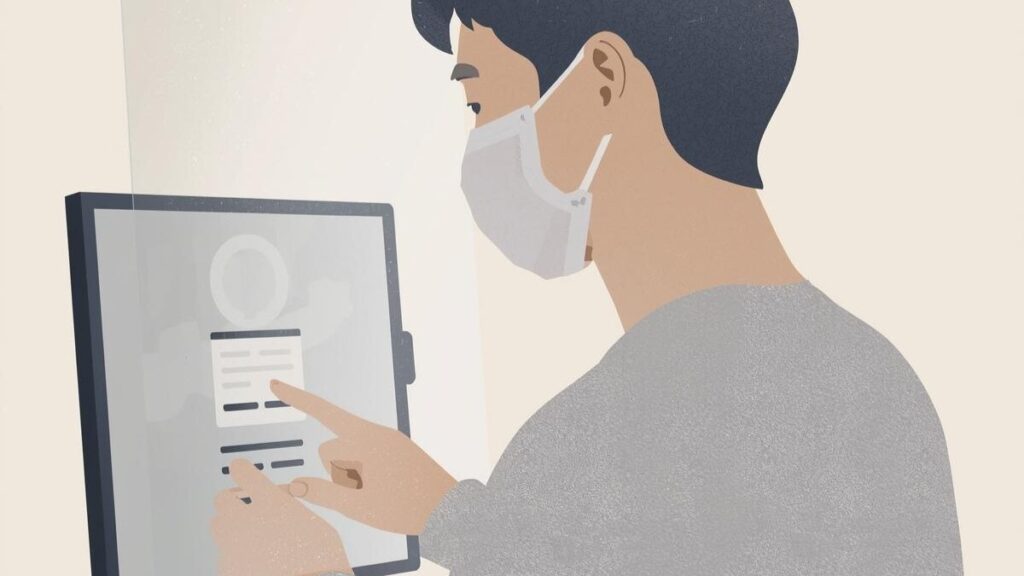 プライバシー設定を調整し、画像の背景を保護する様子。マッチングアプリの安全性のリスクであるネット晒しを未然に防ぐ自衛術を表現したイラスト。