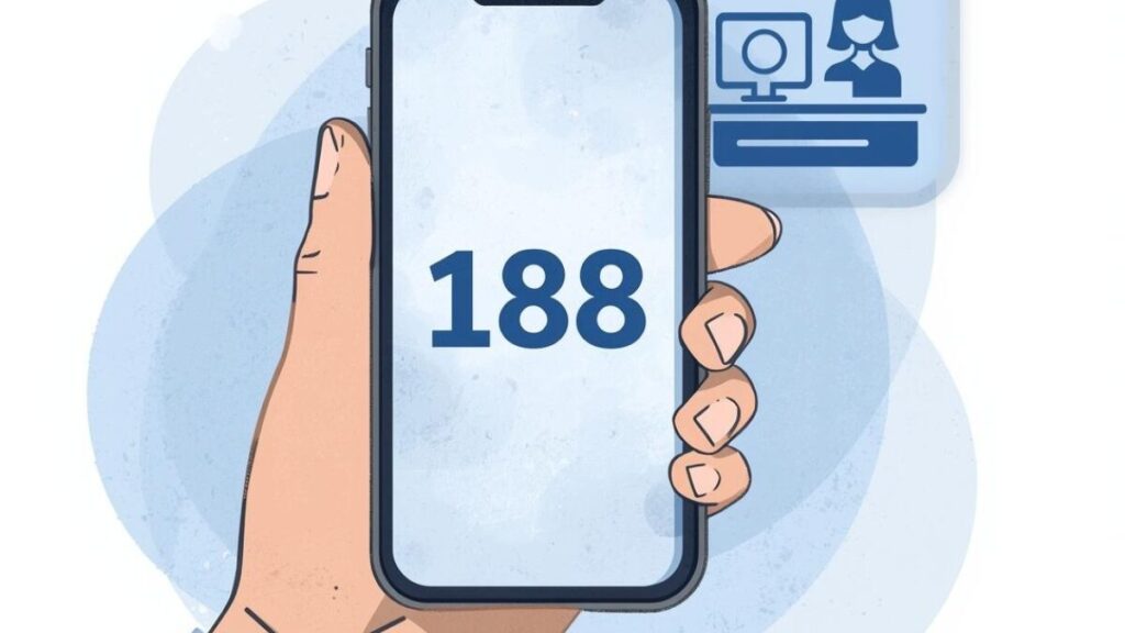 消費者ホットライン188へ相談しようとする手元の描写。マッチングアプリの安全性に関するトラブルを一人で抱えず、専門機関を頼る大切さを伝えます。