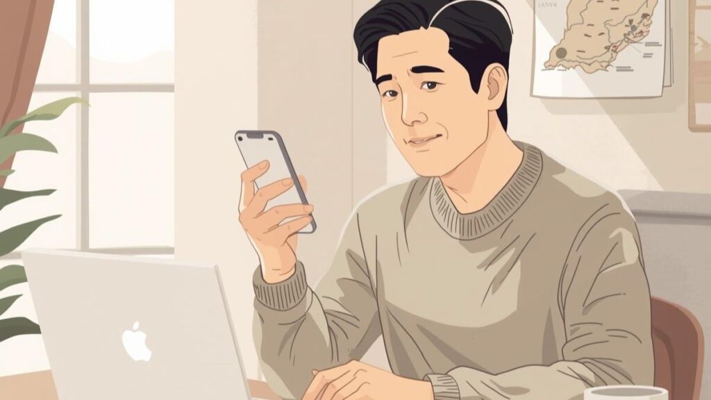 ワクワクメールのレビューを踏まえ、地方の40代日本人男性が落ち着いて出会い方を考える作業風景の画像