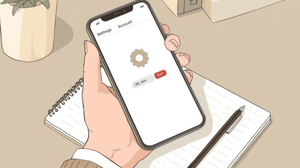 ワクワクメールのレビューに沿い、日本人が設定画面から退会手続きと注意点を確認するイメージ画像