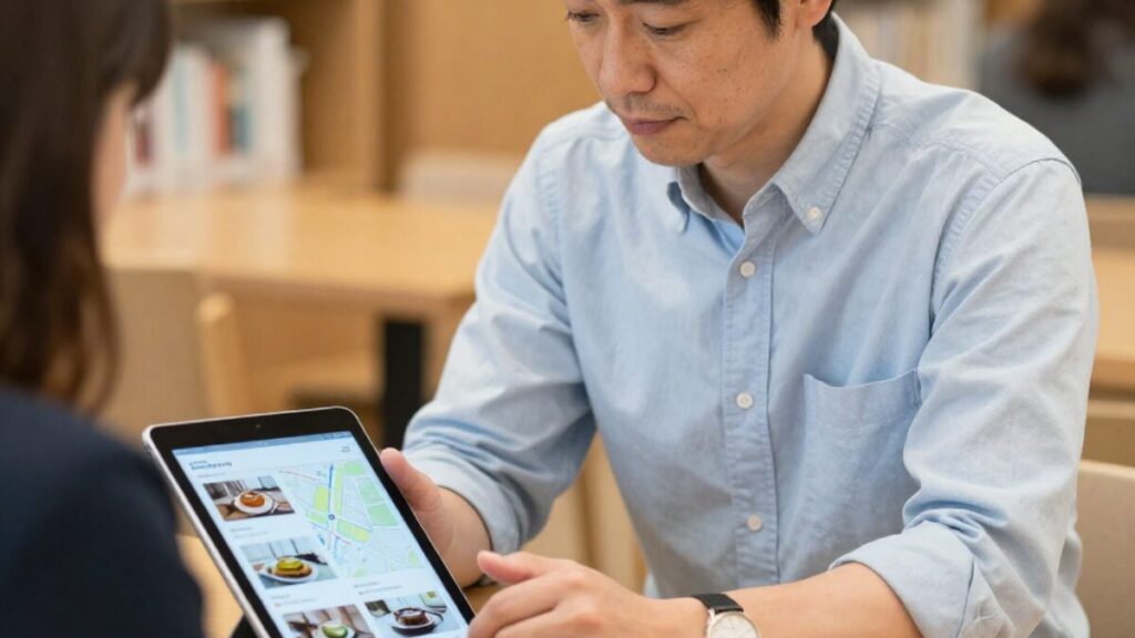 「丸投げ」を避け、マッチングアプリで会う場所を女性が決める理由に配慮しつつ、複数の候補を提示しようと準備する40代男性。