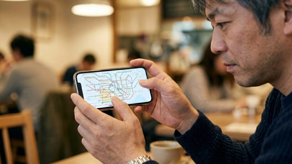 中間地点という公平性よりも、マッチングアプリで会う場所を女性が決める理由である「ホームの安心感」を優先して検討する男性の手元。