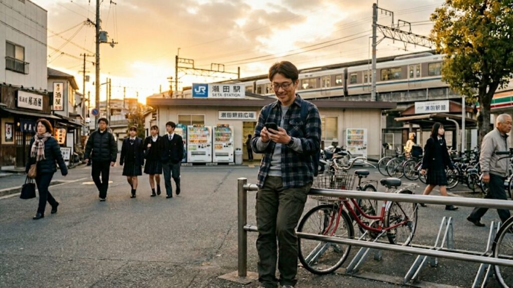 待ち合わせ前の連絡を欠かさない男性の姿。マッチングアプリはまともな人はやらないという不安を消すための大切なステップです。