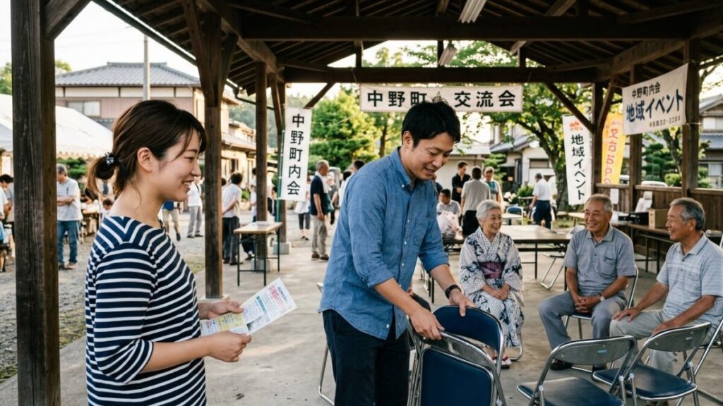 地域の行事に溶け込む姿勢により沖縄でナイチャーがモテることも。地元のコミュニティで自然に振る舞う30代男女の、誠実で温かみのある交流シーン。